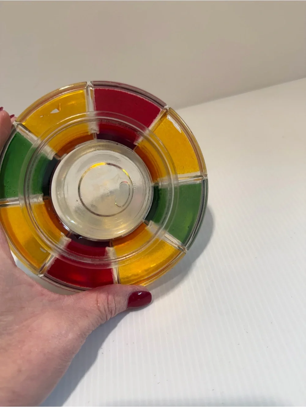 Vintage Mid-Century Multi-Color Paneled Glass Votive Tealight Candle Holder